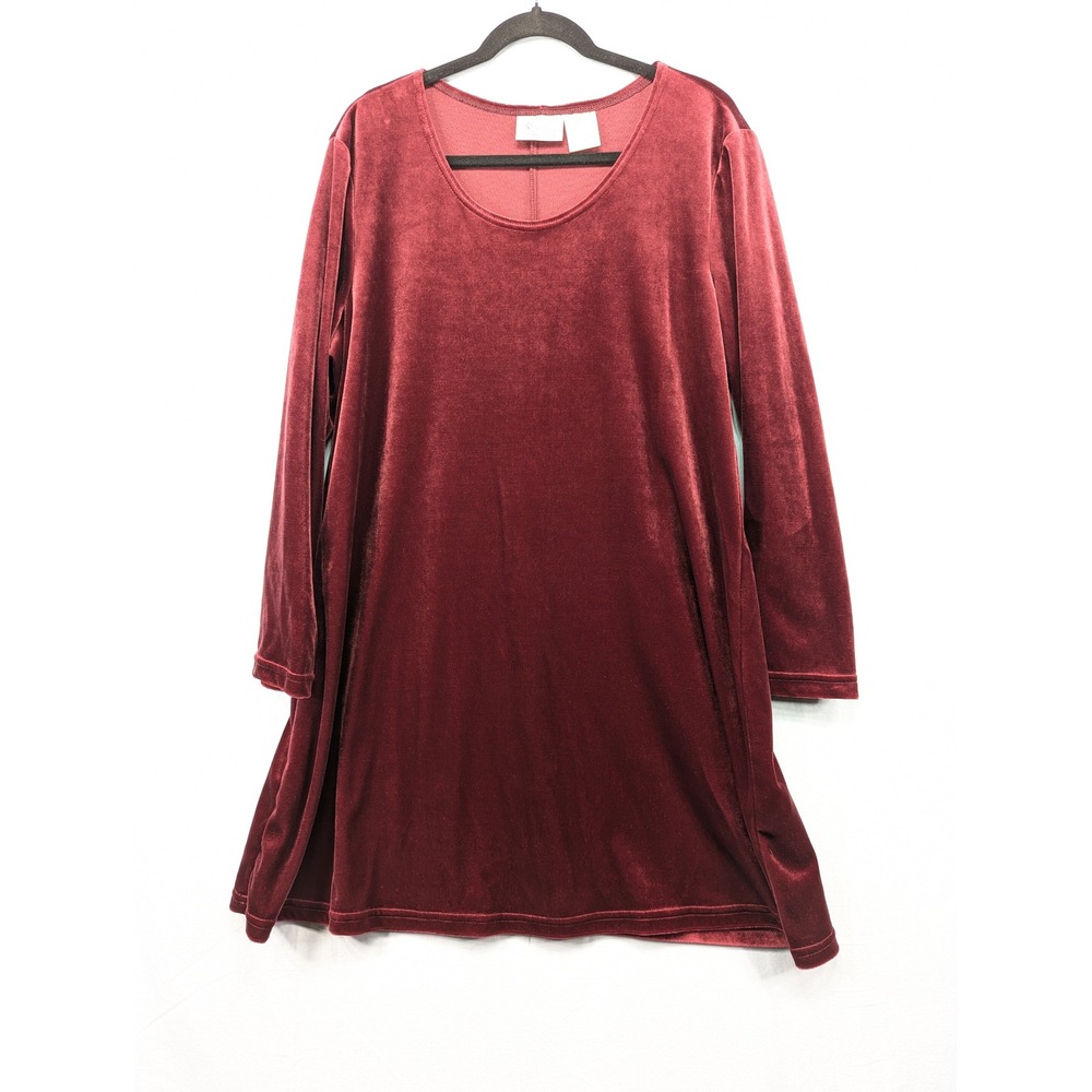 Kathie Lee Collection Velvet Dress X Large Burgundy Long Sleeve Party